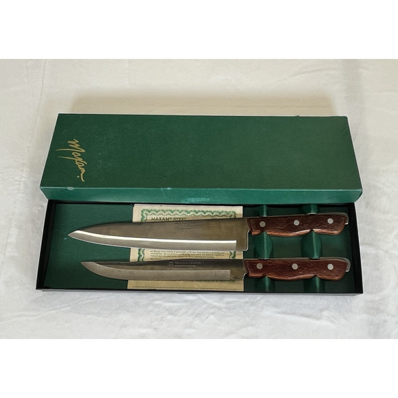 Vintage Maxam Steel Kitchen Knife Set 2 Pieces Wood Handle French Carving Chef H - Picture 1 of 15
